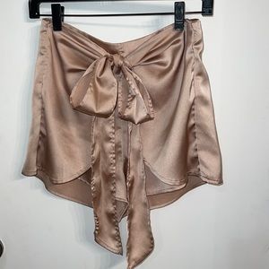 Satin Tie-Front Shorts in Light Pink